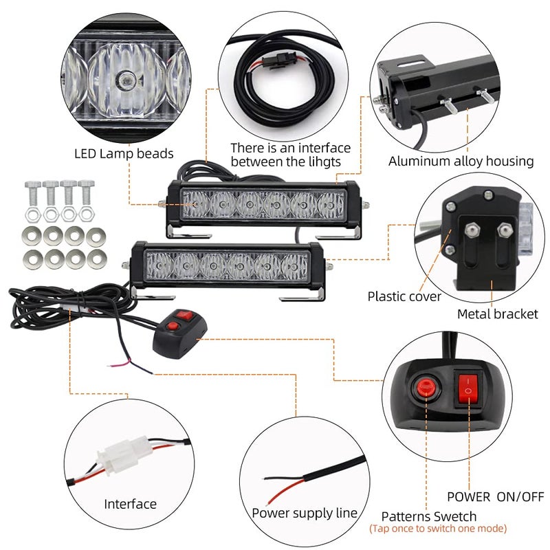 STDYSUN LED Emergency Strobe Lights Bar 2Pcs Red Blue Change Amber Double Color Warning Police Grille Lights Bar Surface Mount Fit for Motorcycle POV Utility Construction Vehicle and Tow Truck Van - Image 4